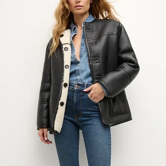 Veronica Beard Coat Cream Shearling Leather Reversible  Sz S NWT $2498 SOLDOUT! - Picture 3 of 9